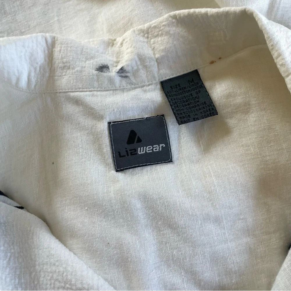 White Embroidered Men's Short Sleeve Cotton Linen Shirt Western Aztec - Picture 11 of 11